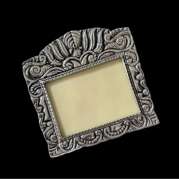 Hecho en Mexico Pewter Ornate Large Picture Frame with Wood Easel Back